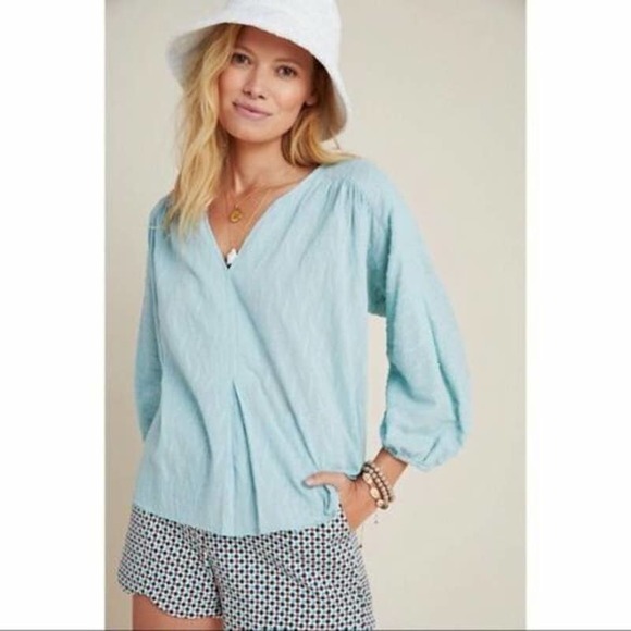 Dolan Light Blue Alvia Peasant Blouse Textured Fabric Top Women's Size Large - Picture 1 of 11
